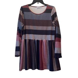 Misslook Striped Baby Doll Long Sleeve Cotton Blend Top